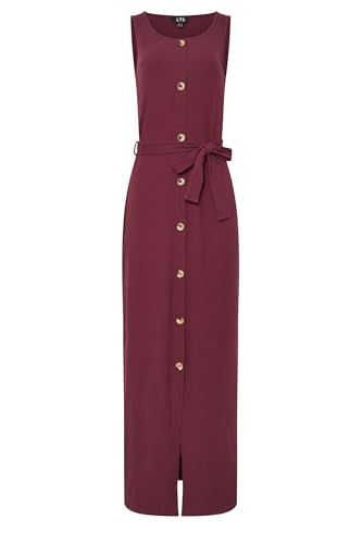 Long Tall Sally LTS Tall Women's Ribbed Button Through Maxi Dress Burgundy 14