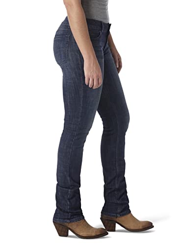 Wrangler Womens Western Mid Rise Stretch Straight Leg Jeans, Dark Stone, 3 1 US