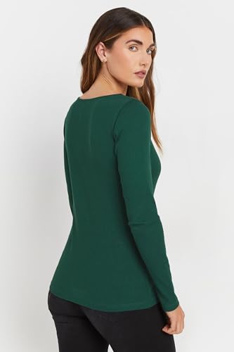 Long Tall Sally LTS Tall Ribbed Button Long Sleeve Top Green 16