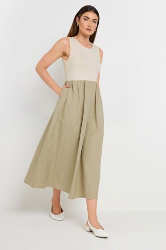 Long Tall Sally LTS Tall Jersey & Woven Mix Fabric Midi Dress Beige 4