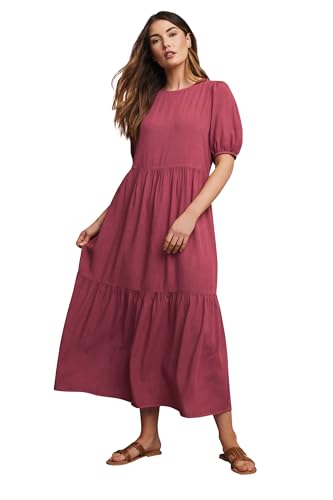 Long Tall Sally LTS Tall Puff Sleeve Tiered Midaxi Dress Dark Red 16