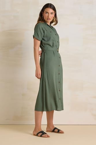 Long Tall Sally LTS Tall Linen Button Midi Dress Khaki 10
