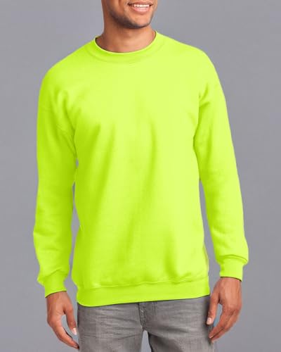 JustBlanks Fleece Sweatshirt for Men Tall Men’s Sweatshirt Crewneck Sweatshirt Relaxed-Fit Pullover Sweatshirt - Safety Green - 3XLT