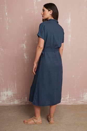 Long Tall Sally LTS Tall Linen Button Midi Dress Navy 10