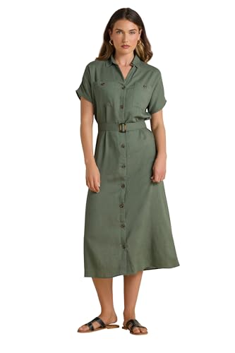 Long Tall Sally LTS Tall Linen Button Midi Dress Khaki 6