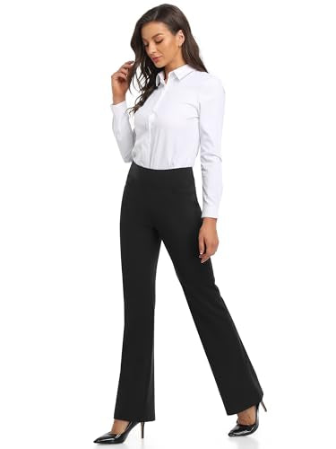 SEVEGO Women's Bootcut Yoga Dress Pants High Waist Stretch Work Pants with Pockets, 35" Black, M