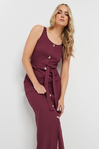 Long Tall Sally LTS Tall Women's Ribbed Button Through Maxi Dress Burgundy 14