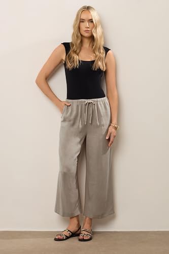Long Tall Sally LTS Tall Women's Linen Tie Waist Cropped Pants Light Brown 14