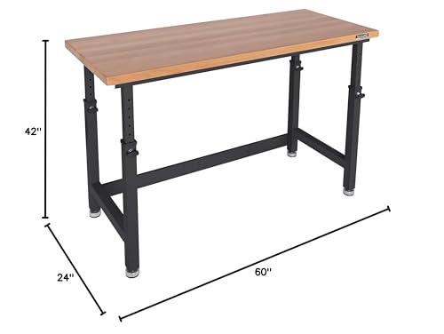 Seville Classics UltraHD Heavy Duty Workbench Table w/Solid Wood Top, 1000 lbs. Weight Capacity Workstation for Garage, Warehouse, Workshop, Granite, 60" W x 24" D x 28.5" to 42" H Desktop