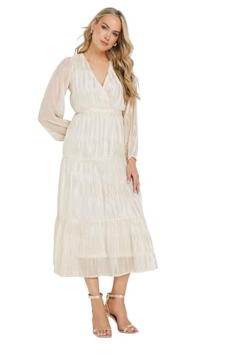 Long Tall Sally LTS Tall Metallic Dash Tiered Midaxi Dress Ivory 8