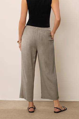 Long Tall Sally LTS Tall Women's Linen Tie Waist Cropped Pants Light Brown 10