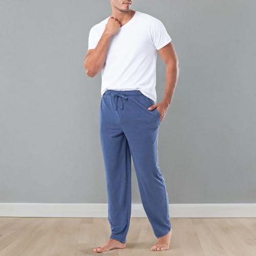 Fruit of the Loom Men's 1-Pack Extended Sizes Jersey Knit Sleep Pant (1 & 2 Packs), Navy Heather, Large Tall