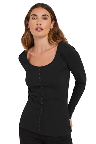 Long Tall Sally LTS Tall Ribbed Button Long Sleeve Top Black 6