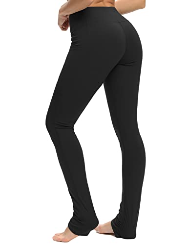 SEVEGO Women's Extra Long Yoga Leggings with Pockets Over The Heel Stacked Legging Barre Dance Athletic Pants, Black, S