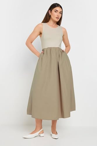 Long Tall Sally LTS Tall Jersey & Woven Mix Fabric Midi Dress Beige 4