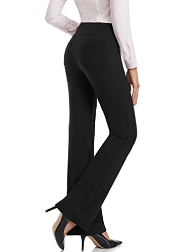 SEVEGO Women's Bootcut Yoga Dress Pants High Waist Stretch Work Pants with Pockets, 35" Black, M