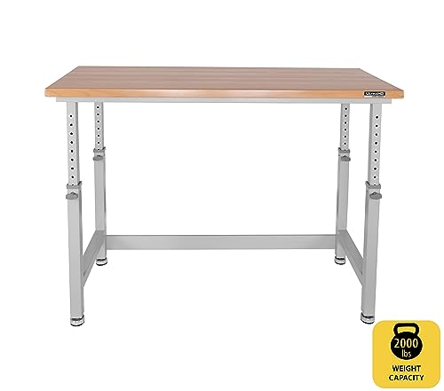 Seville Classics UltraHD Heavy Duty Workbench Table w/Solid Wood Top, 1000 lbs. Weight Capacity Workstation for Garage, Warehouse, Workshop, Granite, 60" W x 24" D x 28.5" to 42" H Desktop