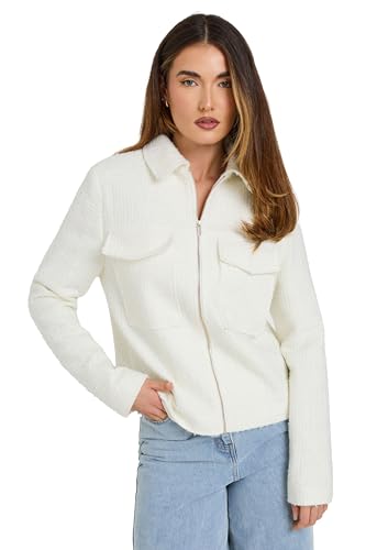 Long Tall Sally Lts Tall Boucle Zip Bomber Jacket Ivory 18