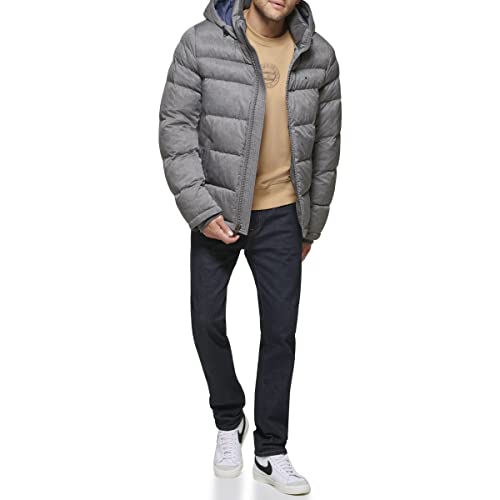 Tommy Hilfiger Men's Hooded Puffer Jacket, Heather Grey, XX-Large Tall