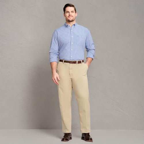 IZOD Men's Big and Tall Performance Stretch Flat Front Pant, Cedarwood Khaki, 36W x 34L