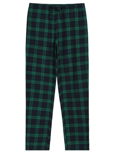 Latuza Women's Tall Flannel Pajama Set Extra Long Button Up Top Pants Pj Set S Navy Green