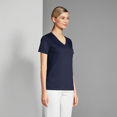 Lands' End Womens SS Relaxed Supima V Neck T Shirt Radiant Navy Tall Large