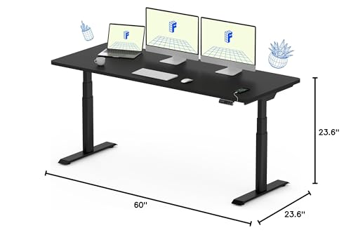 FLEXISPOT E6 Pro Oval Leg Dual Motor 3 Stages Standing Desk 60x24 Inch Whole-Piece Board Electric Height Adjustable Electric Sit Stand Up Desk 150KG Load Capacity (Black Frame + Black Desktop) - 48.8" Max Height