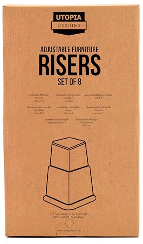 Utopia Bedding Adjustable Bed Furniture Risers - Elevation in Heights 3, 5 or 8 Inch Heavy Duty Risers for Beds and Under Bed Storage - Supports up to 1,300 lbs - (Set of 4 Riser, White)
