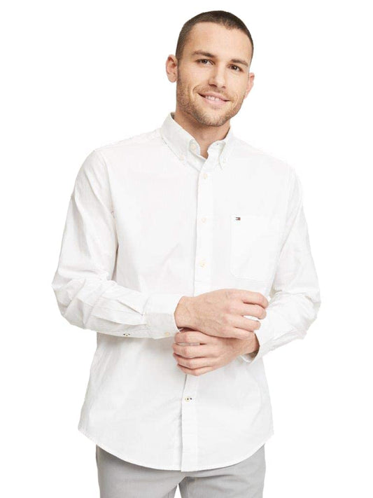 Tommy Hilfiger Men's Big and Tall Long Sleeve Button Down Shirt in Classic Fit Bright White