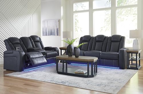 Signature Design by Ashley Fyne-Dyme Contemporary Power Reclining Loveseat with Console, USB Charging Ports and Adjustable Headrest, Blue