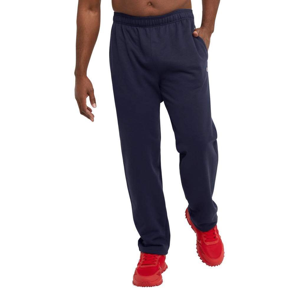 Champion Men's Open-Bottom Fleece Sweatpants, Standard Fit, Midweight, Available in Regular and Big, Navy-C Patch Logo, XX-Large Tall