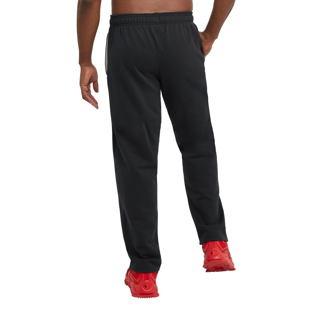 Champion Men's Open-Bottom Fleece Sweatpants, Standard Fit, Midweight, Available in Regular and Big, Black-C Patch Logo, 3X-Large Tall