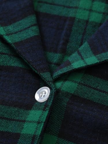 Latuza Women's Tall Flannel Pajama Set Extra Long Button Up Top Pants Pj Set S Navy Green