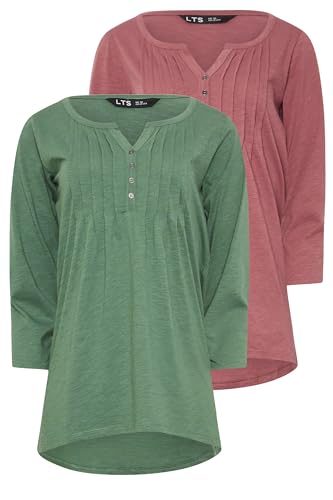 Long Tall Sally LTS Tall 2 Pack Cotton Henley Tops Green 10