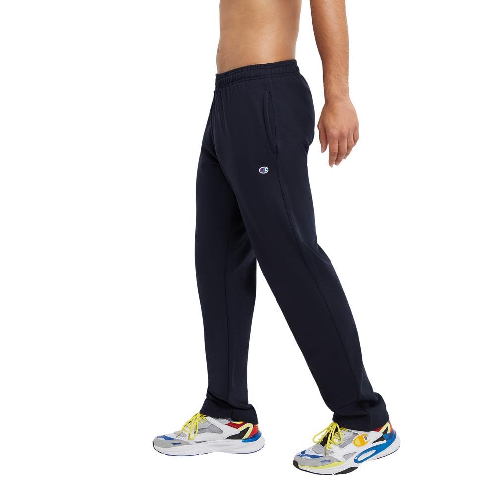 Champion Men's Open-Bottom Fleece Sweatpants, Standard Fit, Midweight, Available in Regular and Big, Navy-C Patch Logo, XX-Large Tall