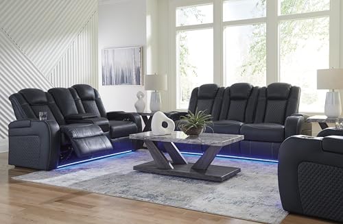 Signature Design by Ashley Fyne-Dyme Contemporary Power Reclining Sofa with USB Charging Ports and Adjustable Headrest, Blue