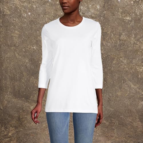Lands' End Womens 3Q Cotton Supima Crew Neck Tunic White Tall Large