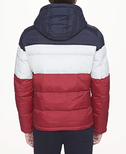 Tommy Hilfiger Men's Classic Hooded Puffer Jacket (Standard and Big & Tall), midnight/white/red, 4X-Large Tall