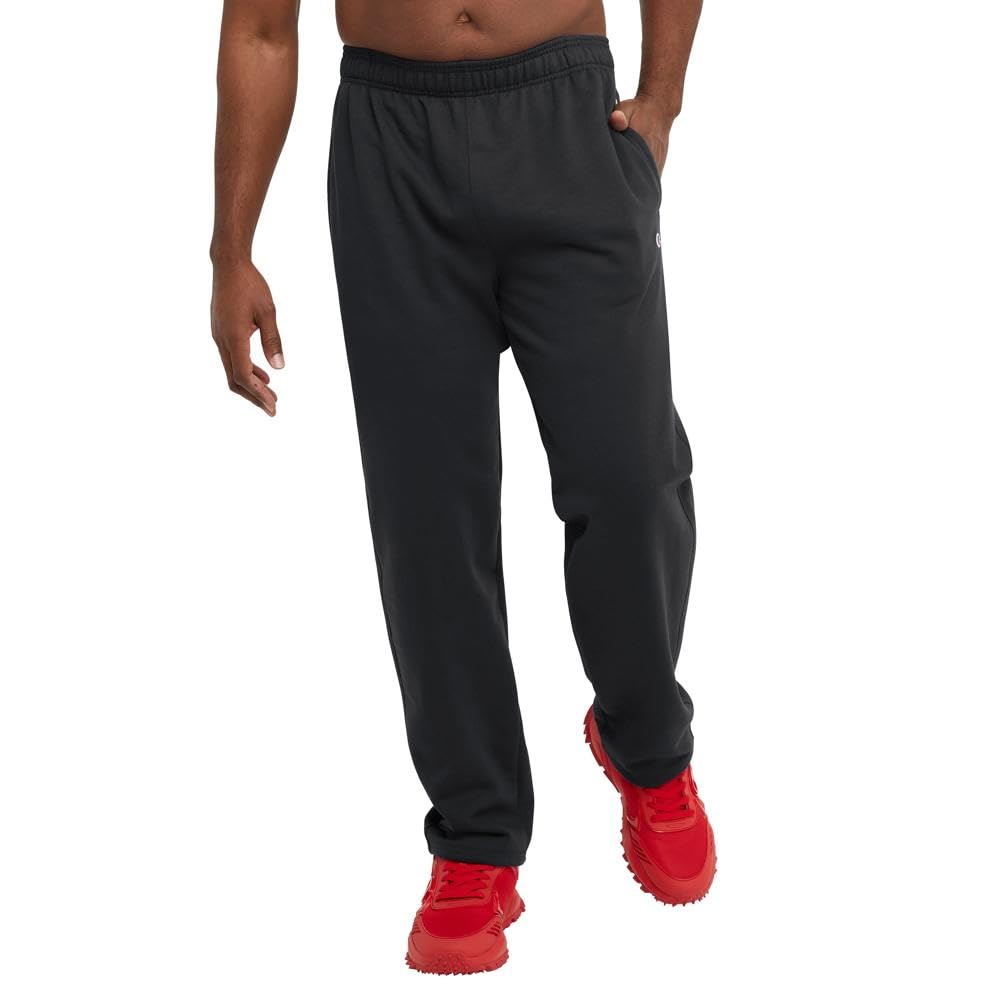 Champion Men's Open-Bottom Fleece Sweatpants, Standard Fit, Midweight, Available in Regular and Big, Black-C Patch Logo, 3X-Large Tall