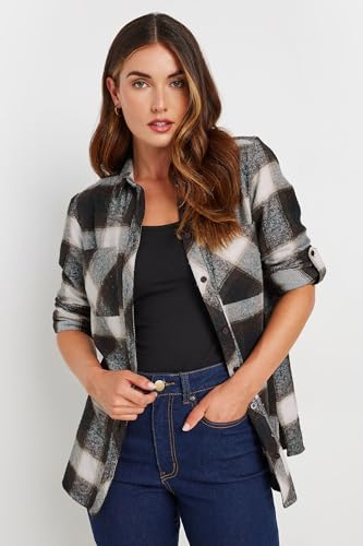 Long Tall Sally LTS Tall Check Cotton Shirt Black 8