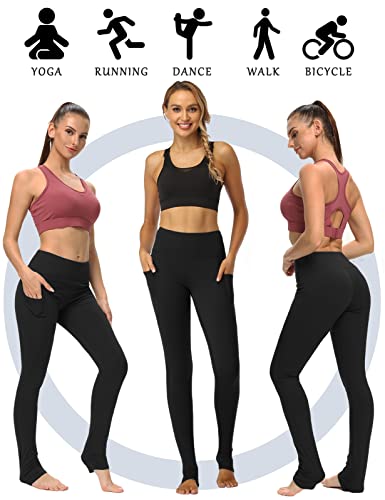 SEVEGO Women's Extra Long Yoga Leggings with Pockets Over The Heel Stacked Legging Barre Dance Athletic Pants, Black, S