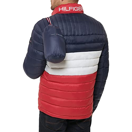Tommy Hilfiger Men's Ultra Loft Lightweight Packable Puffer Jacket (Standard and Big & Tall), Midnight/White/Red w/Patch, 3X-Tall