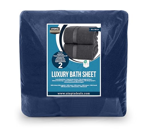 Utopia Towels Luxurious Jumbo Bath Sheet 2 Piece, 600 GSM, 35 by 70 Inches, 100% Ring Spun Cotton, Highly Absorbent and Quick Dry Extra Large Bath Towel, Super Soft Towel, Navy