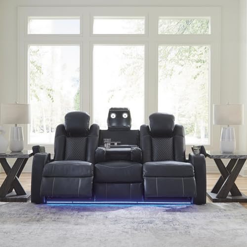 Signature Design by Ashley Fyne-Dyme Contemporary Power Reclining Sofa with USB Charging Ports and Adjustable Headrest, Blue