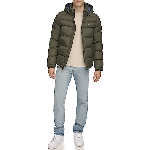 Tommy Hilfiger Men's Classic Hooded Puffer Jacket (Standard and Big & Tall), olive, X-Large Tall
