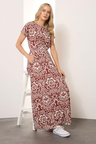 Long Tall Sally LTS Tall Floral Paisley Shirred Waist Maxi Dress Dark Red 16