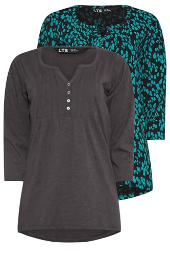 Long Tall Sally LTS Tall 2 Pack Cotton Henley Tops Black 8