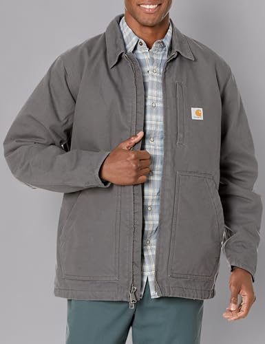 Carhartt Mens Loose Fit Washed Duck Sherpa-Lined Jacket (Big & Tall) Work Utility Outerwear, Gravel, XX-Large Tall US