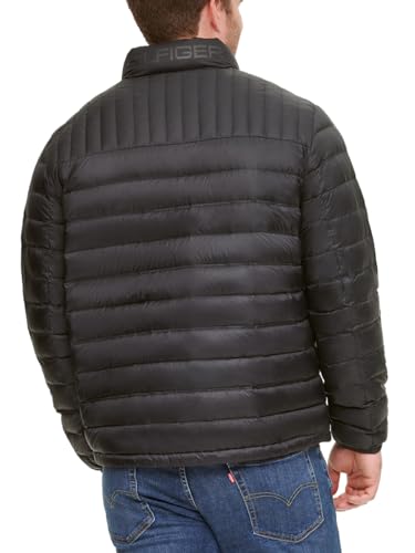 Tommy Hilfiger mens Ultra Loft Lightweight Packable Puffer Jacket (Standard and Big & Tall) Down Alternative Coat, Black W/Patch, X-Large Tall US