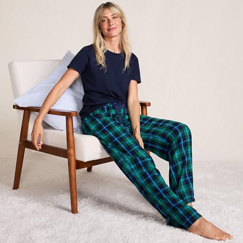 Lands' End Womens Flannel Wide Leg Sleep Pants Light Emerald Blackwatch Tall Medium